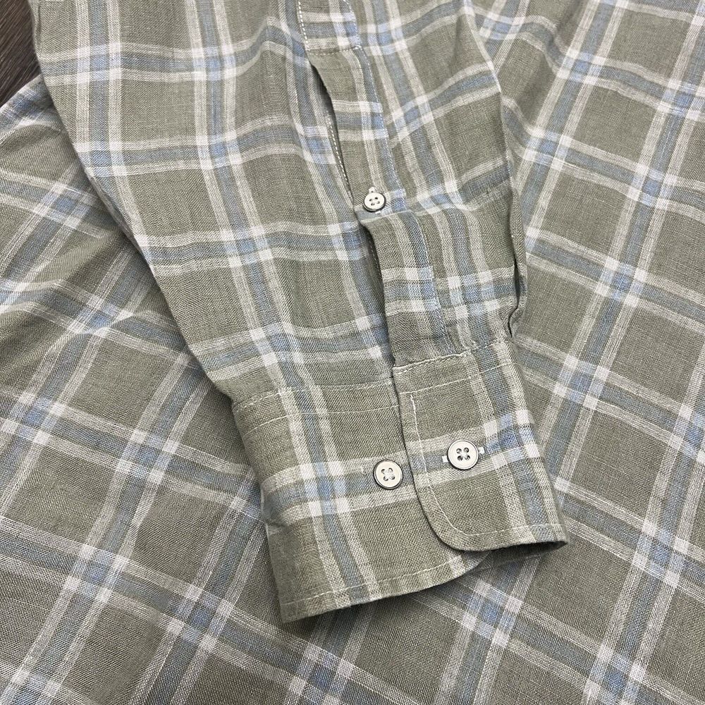 Peter Millar 100% Linen Plaid Button Down Shirt Men's XXL Green Blue Long Sleeve - Picture 7 of 11
